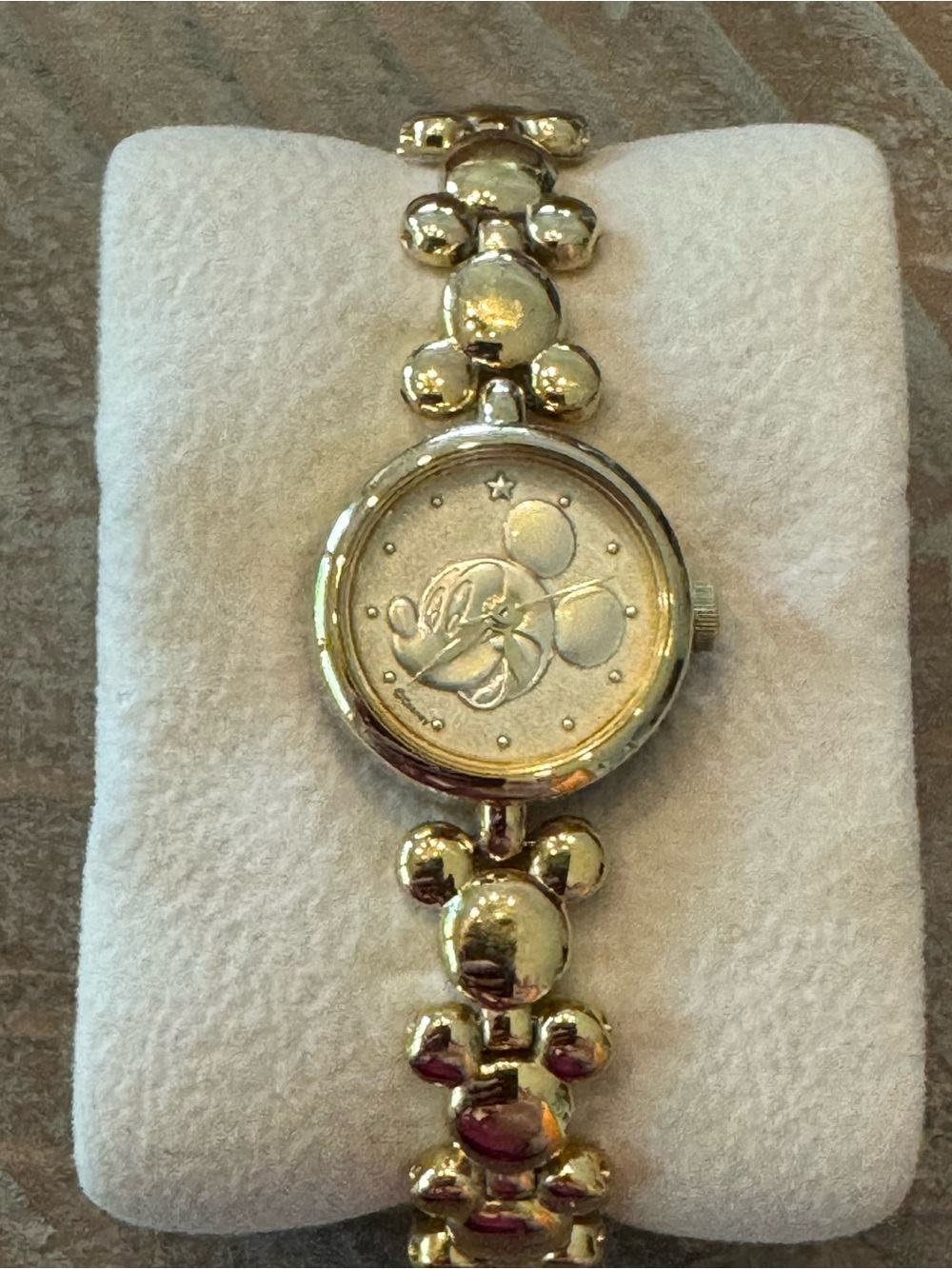 Vintage Gold-Tone Ladies Watch with Mickey Mouse Link Bracelet and Mickey Dial